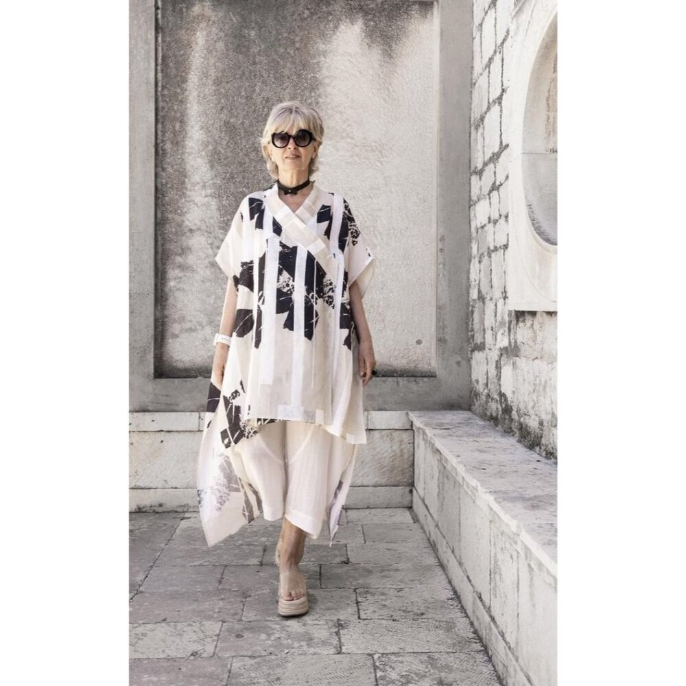 Igor Dobranic SMALL Contemporary Abstract Print Linen Frida Tunic Lagenlook